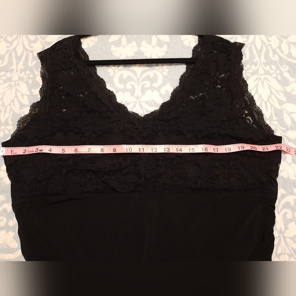 Maurices size 2 fancy tank top black lace, sheer wide straps, ruching on sides - Picture 10 of 10